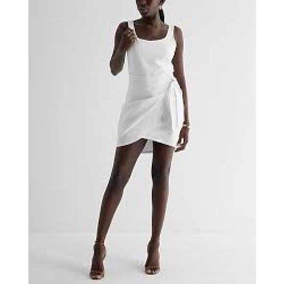 Express Body Contour Square Neck Wrap Front Mini Dress White M NWT - Picture 1 of 5